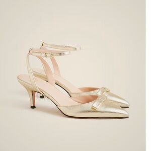 NWT J. Crew Made in Italy Colette Bow Pumps in Metallic Crinkle Leather 8M Gold